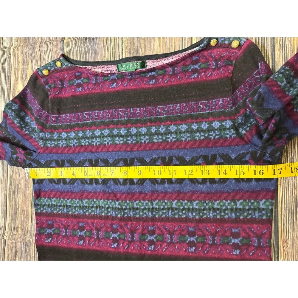 Lauren Ralph Lauren Sweater Womens Large Multicolor Boat Neck Pullover Top